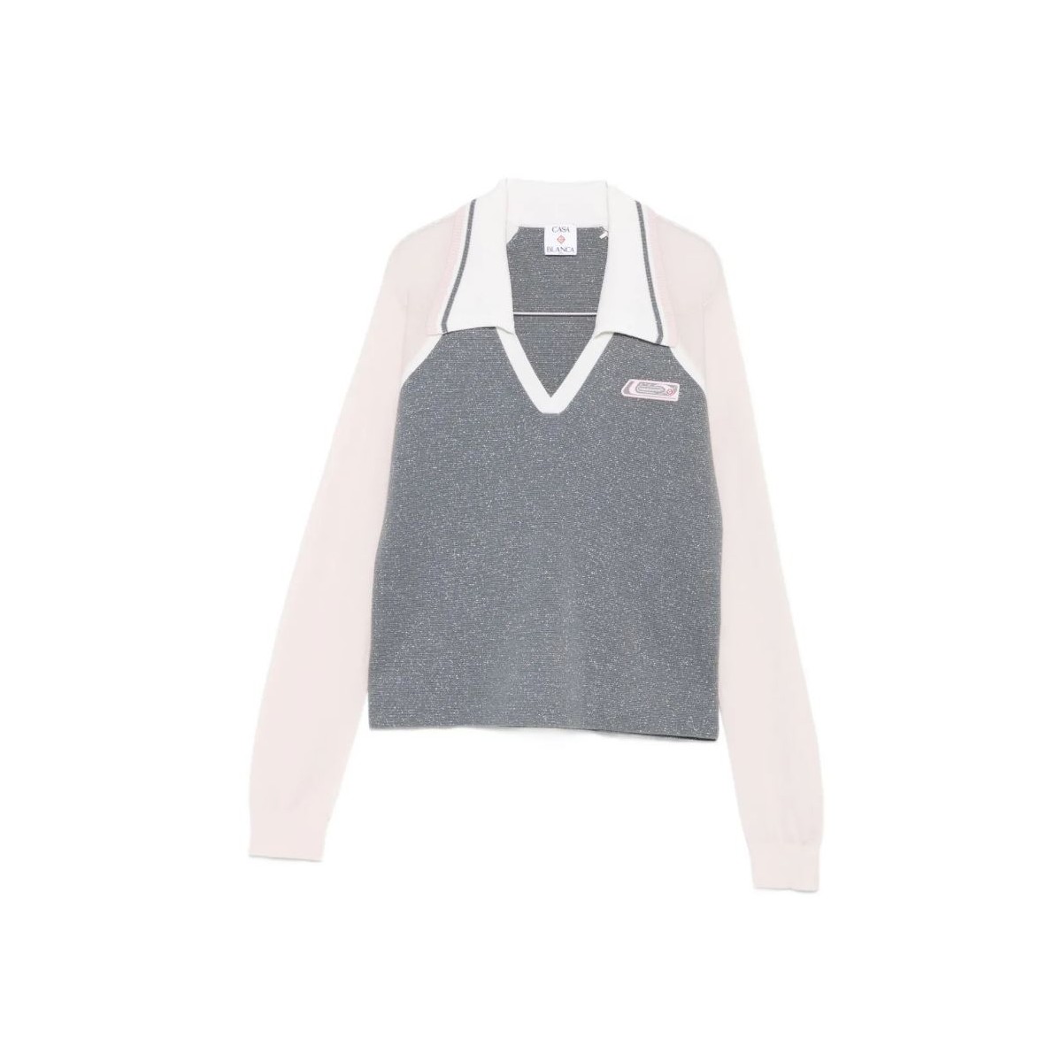 Silver Merino Tennis Long Sleeve Polo