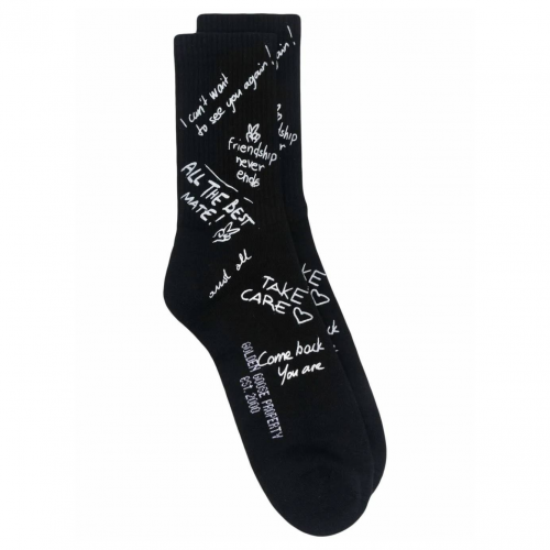 Black Socks With Scribbled Print