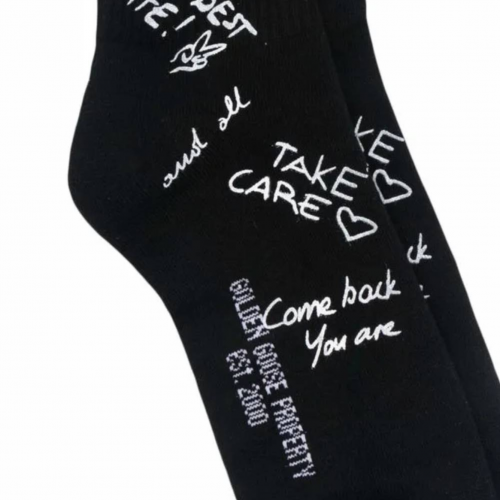 Black Socks With Scribbled Print 2