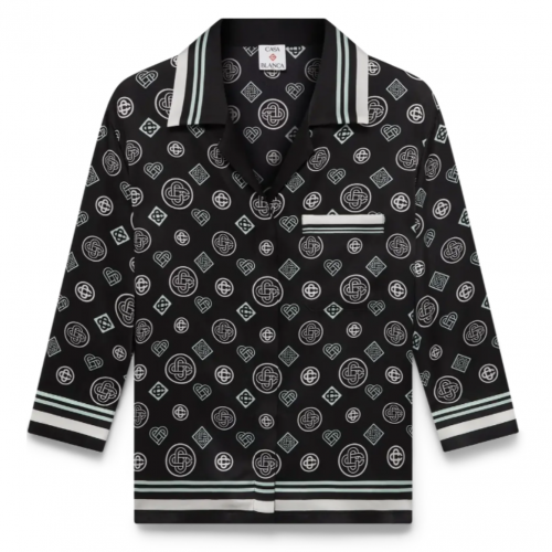 Black Monogram Pyjama Silk Satin Shirt