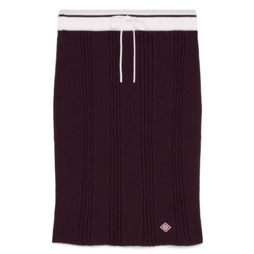 Burgundy Cotton Knit Midi Skirt
