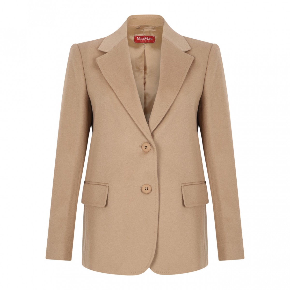 Camel Single-Breasted Wool Drap Blazer