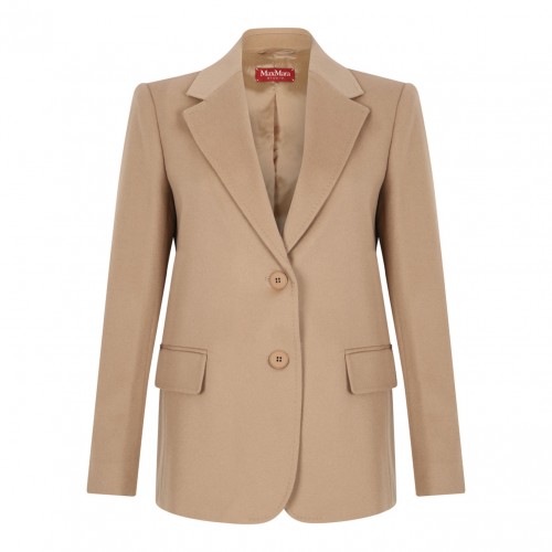 Camel Single-Breasted Wool Drap Blazer