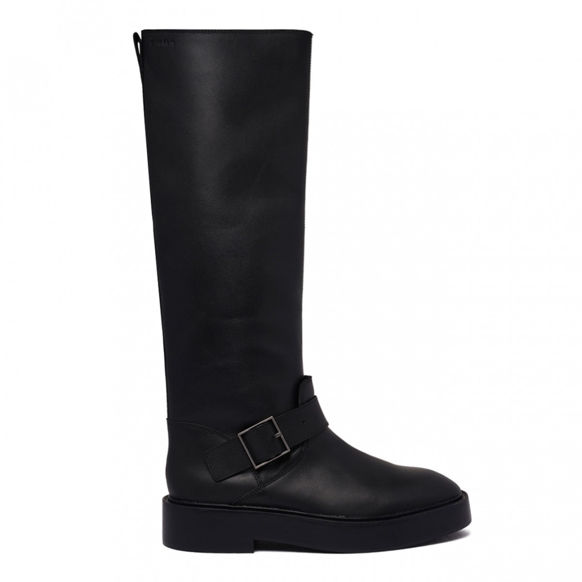 Black Leather Knee High Biker Boots