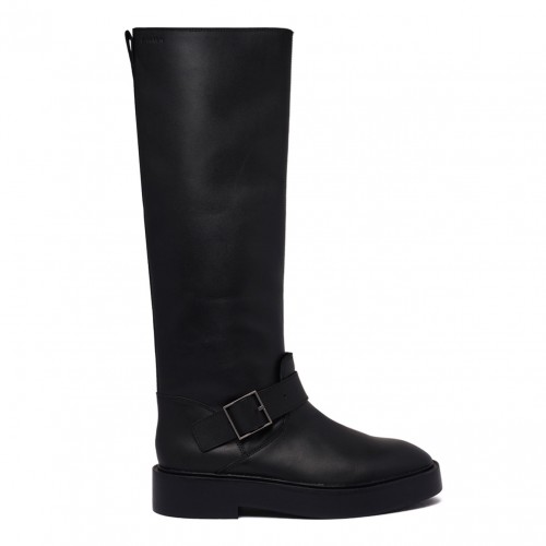 Black Leather Knee High Biker Boots