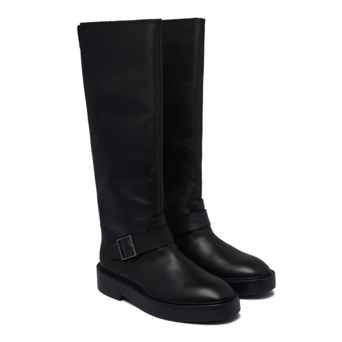 Black Leather Knee High Biker Boots 2