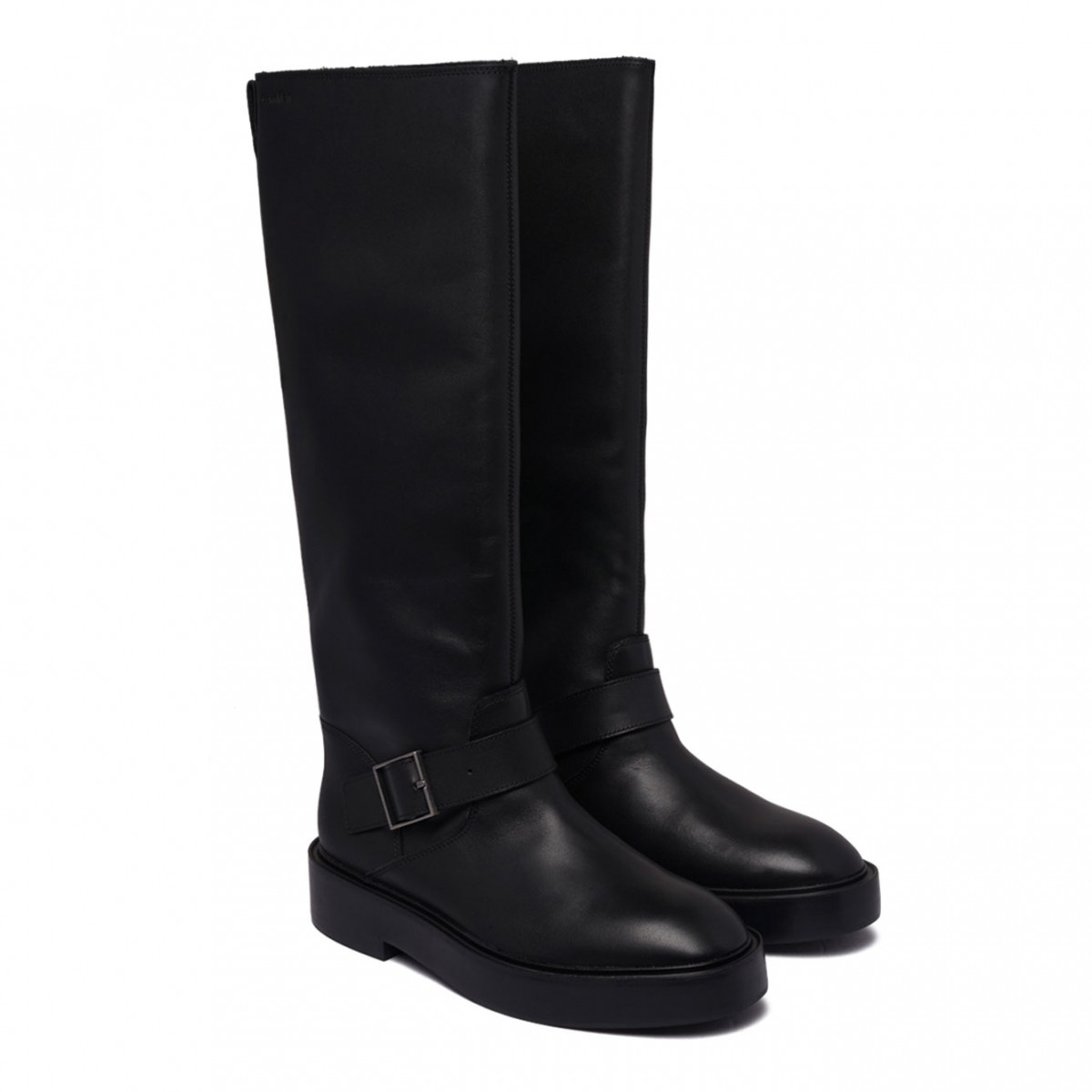 Black Leather Knee High Biker Boots