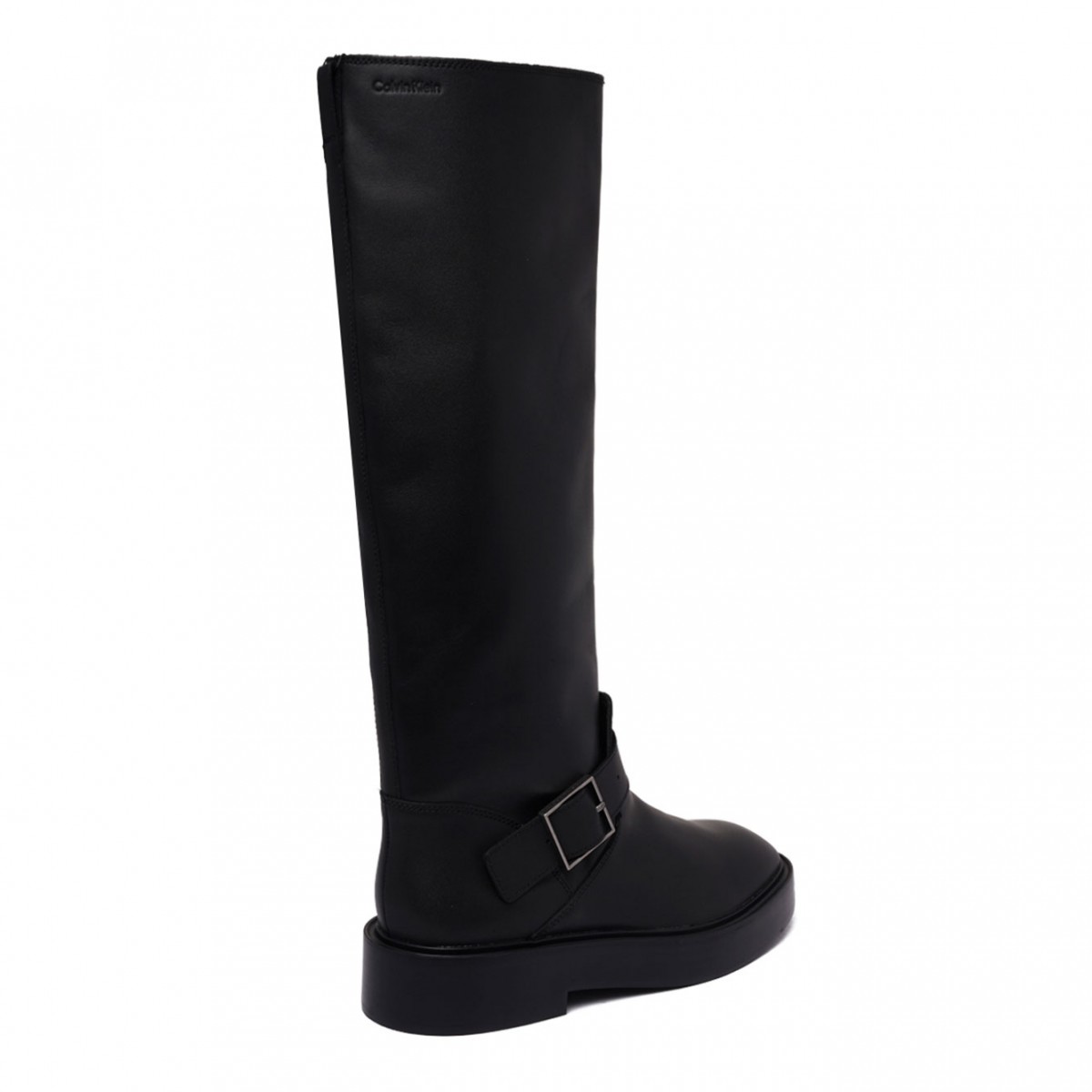 Black Leather Knee High Biker Boots