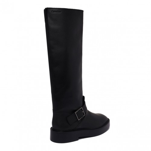 Black Leather Knee High Biker Boots