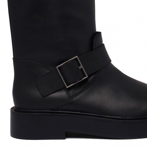 Black Leather Knee High Biker Boots
