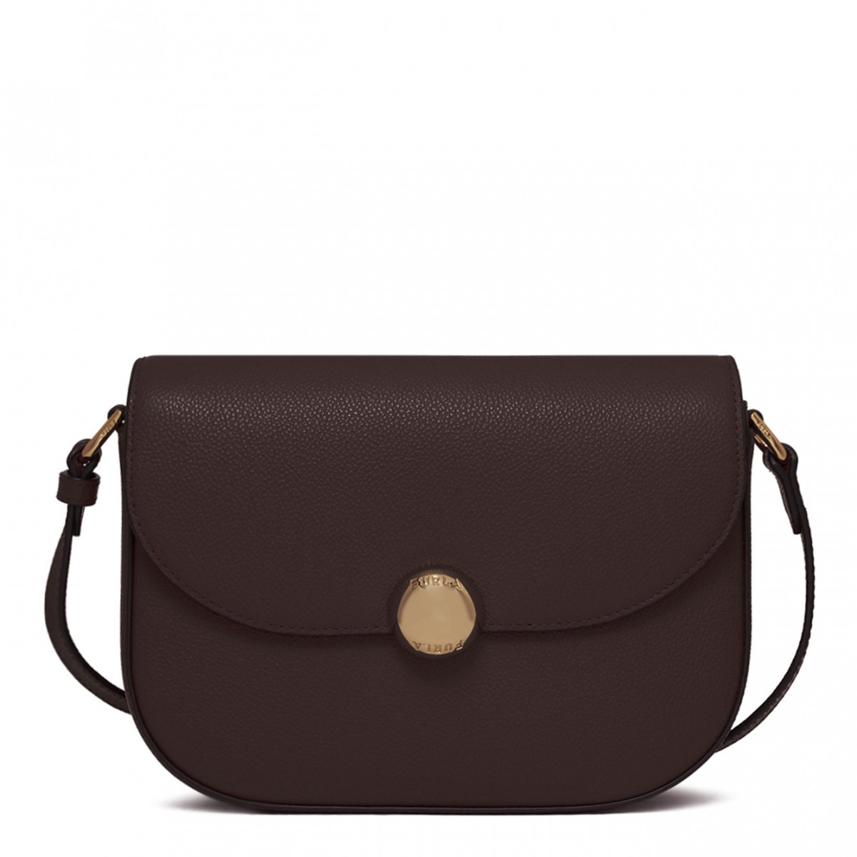 Brown Curved-Flap Crossbody Bag