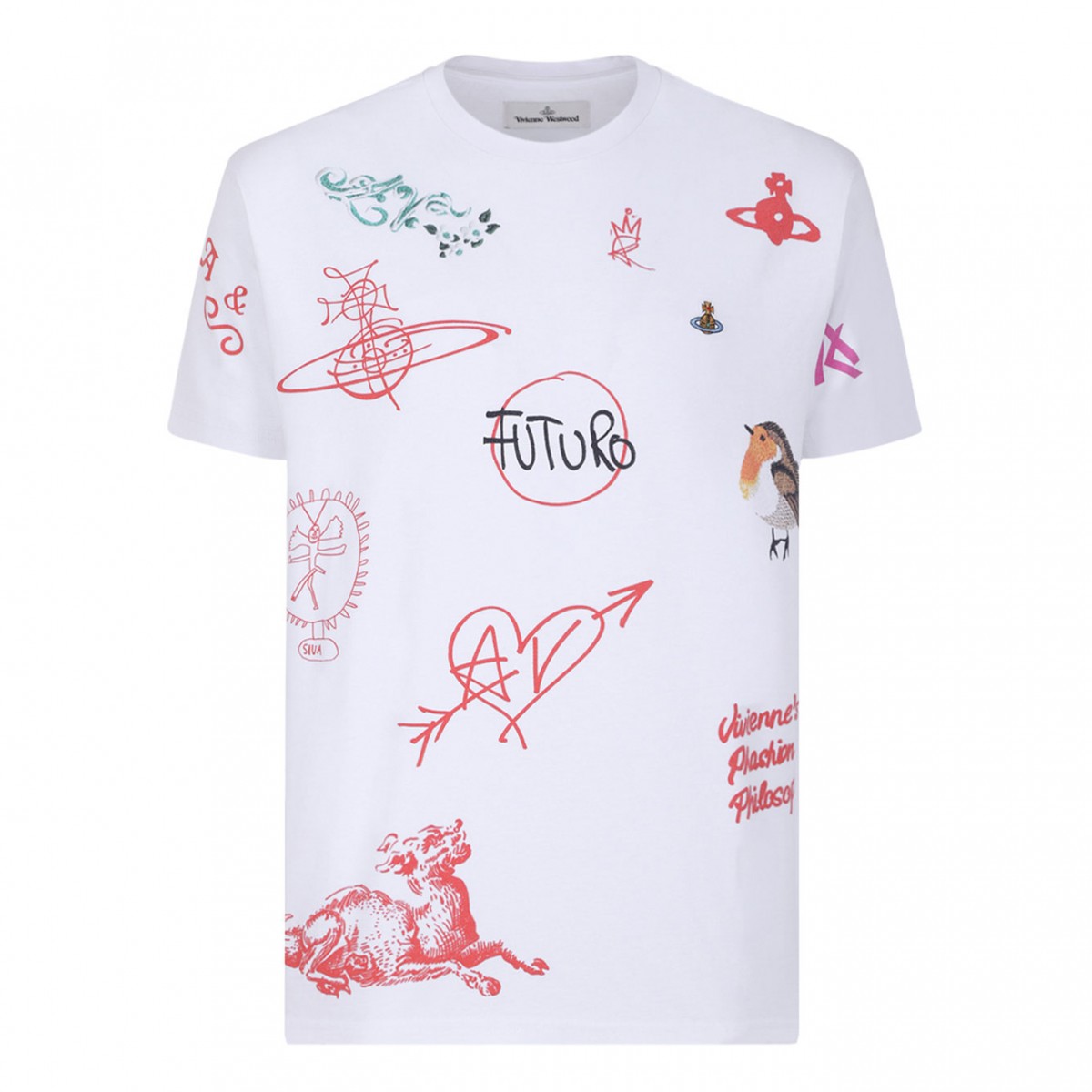 White All Over Graphic Print T-Shirt