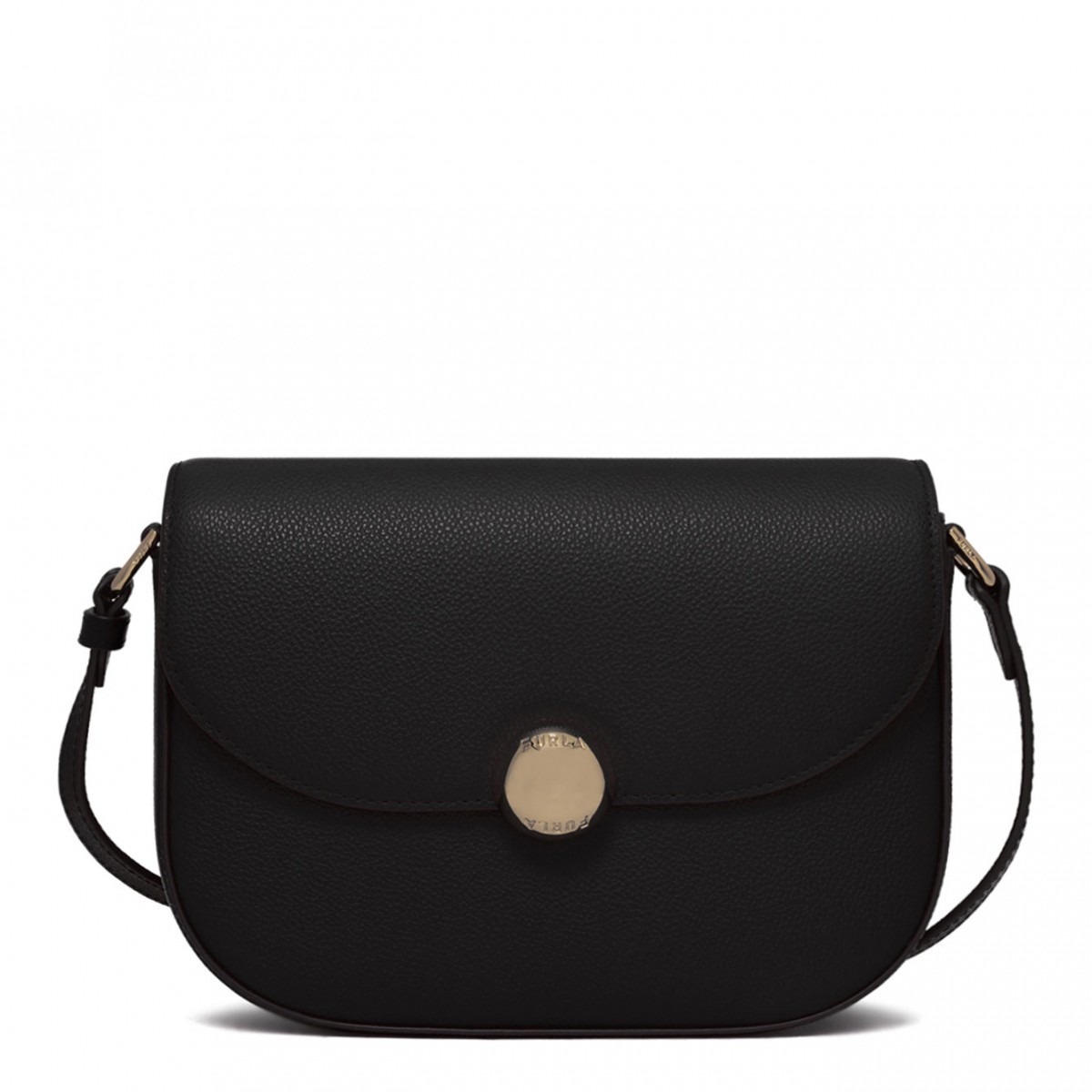 Black Curved-Flap Crossbody Bag