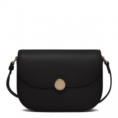 Black Curved-Flap Crossbody Bag
