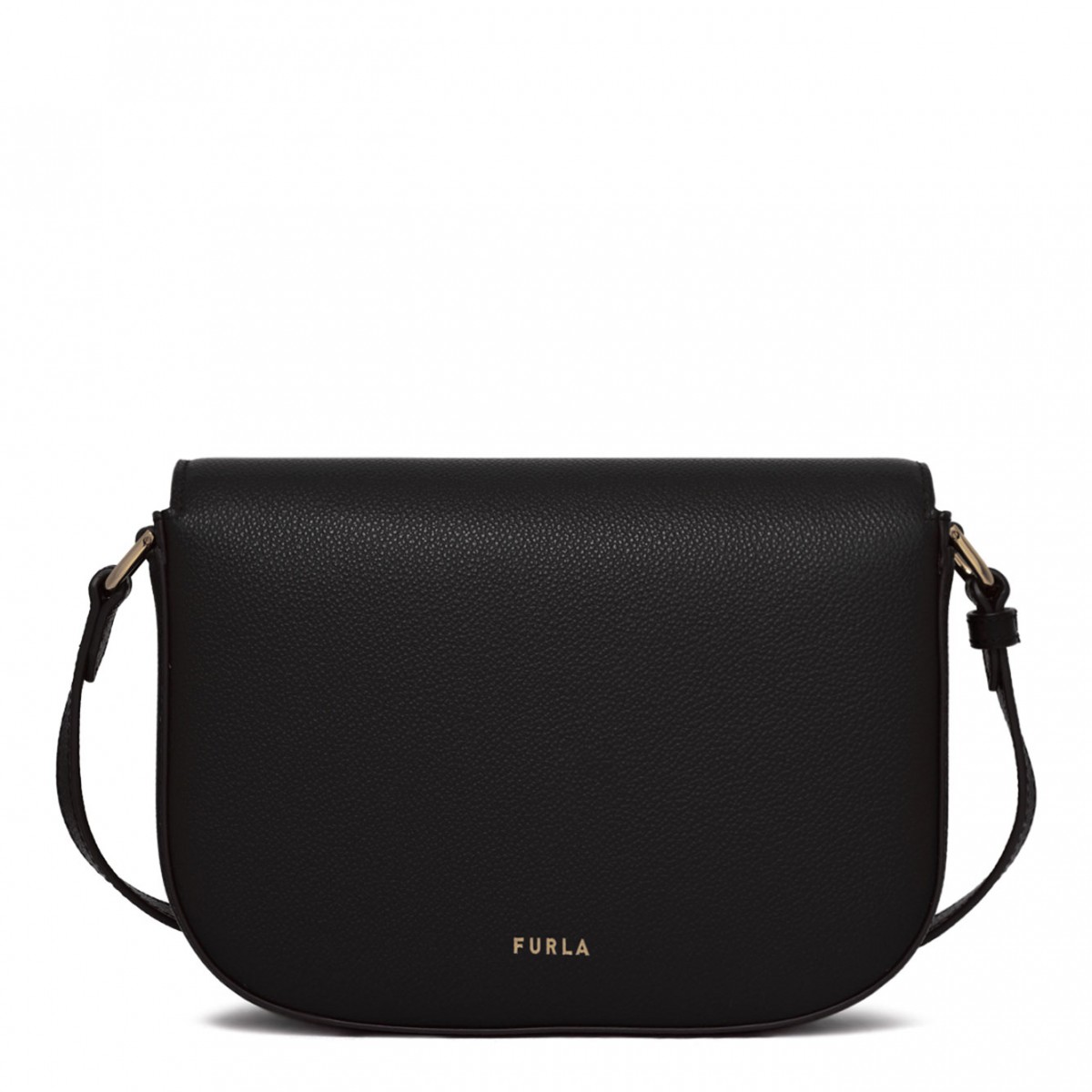 Black Curved-Flap Crossbody Bag
