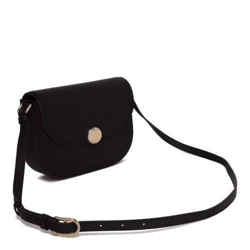 Black Curved-Flap Crossbody Bag