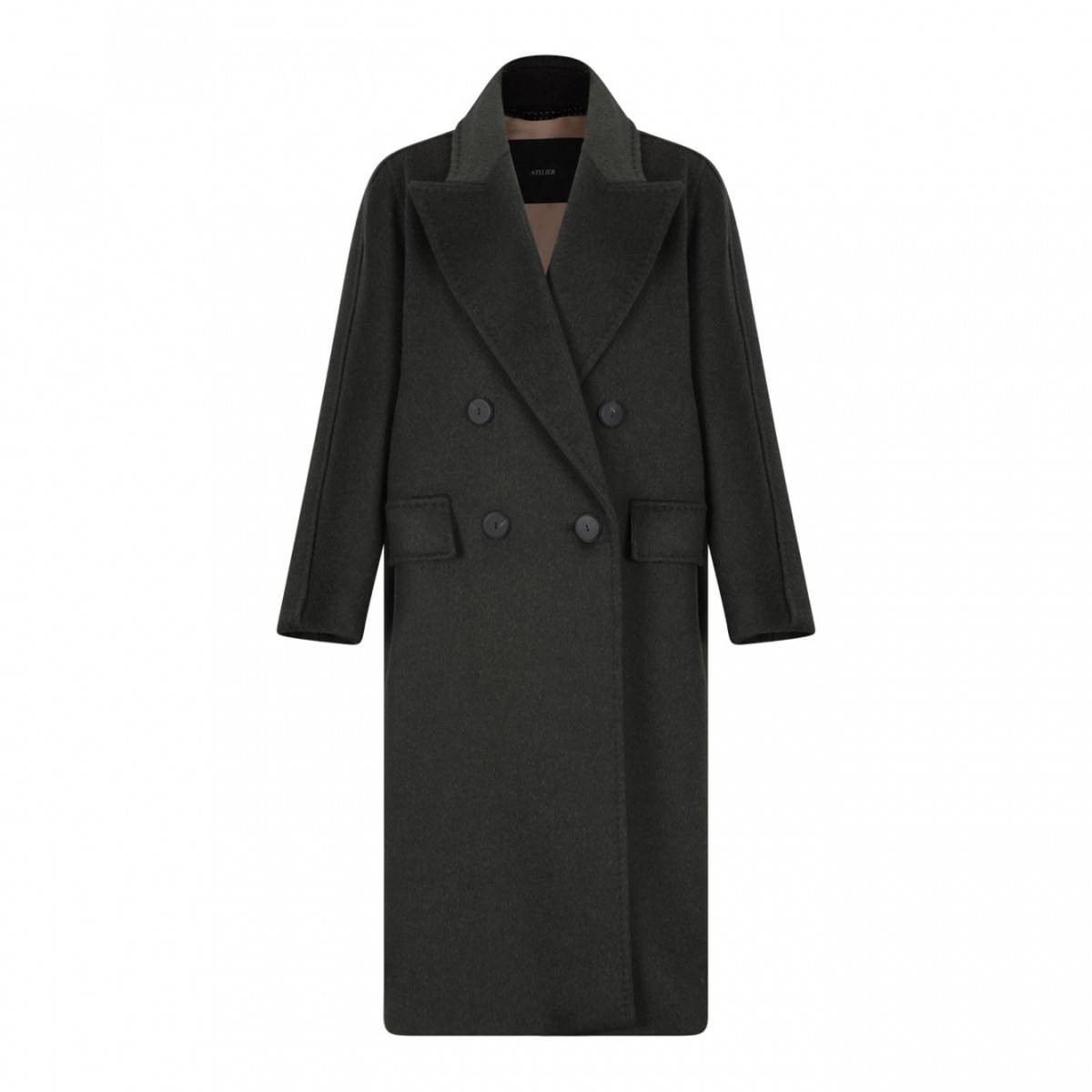 Dark Green Oversized Coat In Cashmere