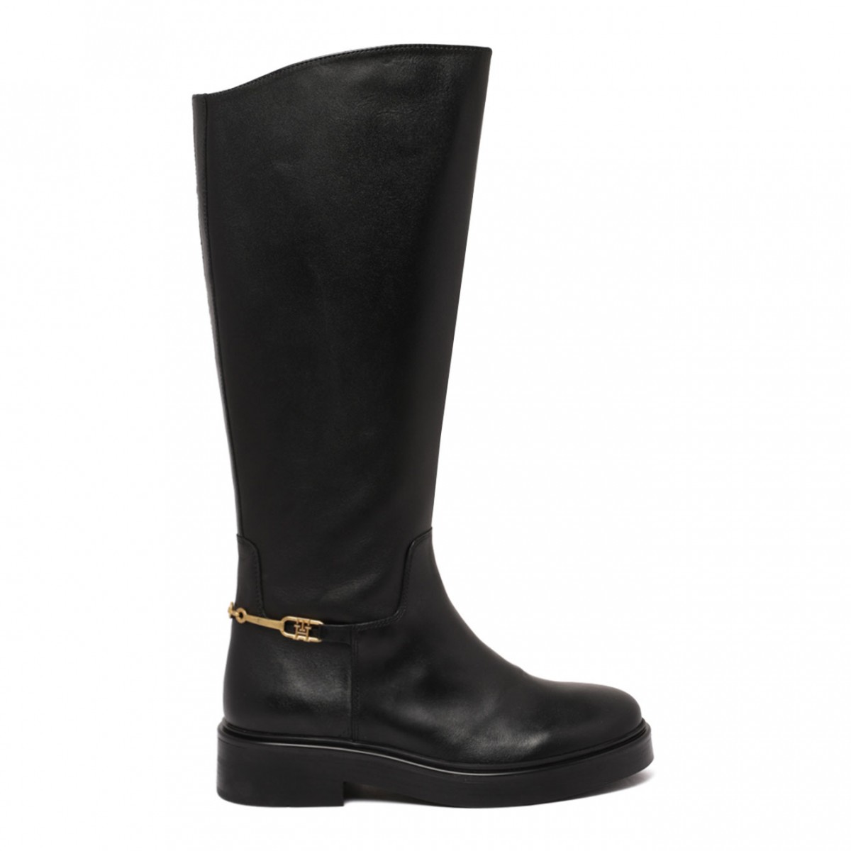 Black Leather Riding Boots With Clamp