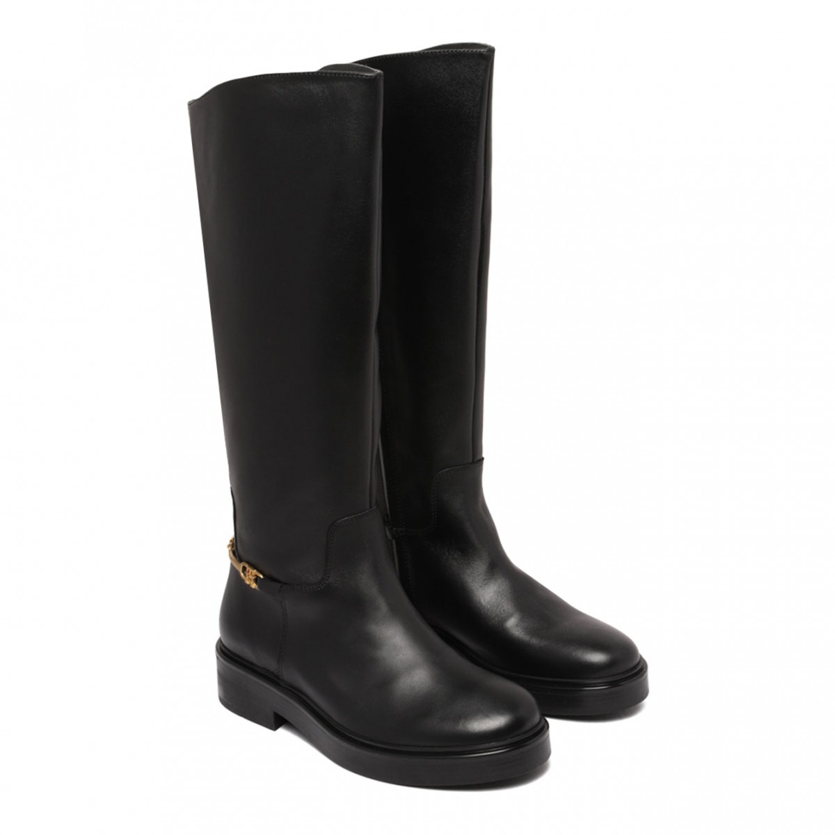 Black Leather Riding Boots With Clamp
