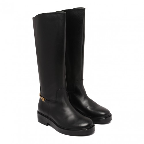 Black Leather Riding Boots With Clamp
