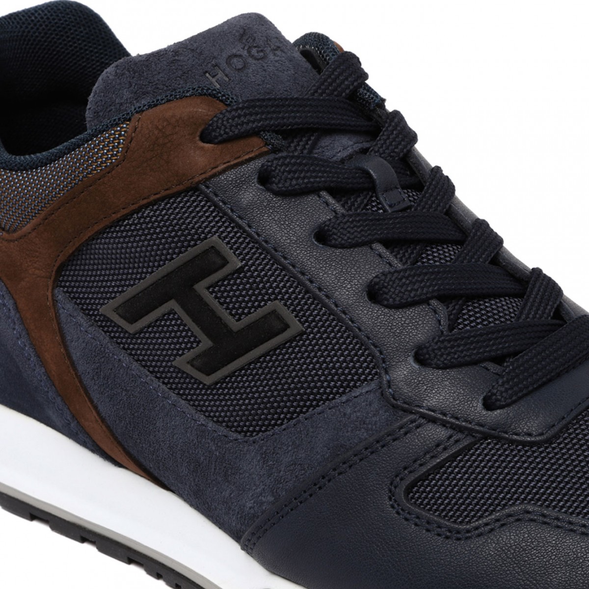 Blue Panelled-Leather Sneakers