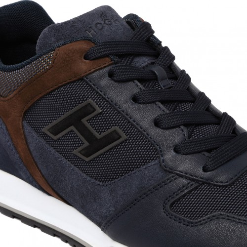 Blue Panelled-Leather Sneakers