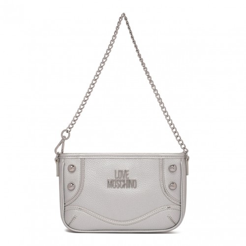 Silver Metallic Shoulder Bag With Logo