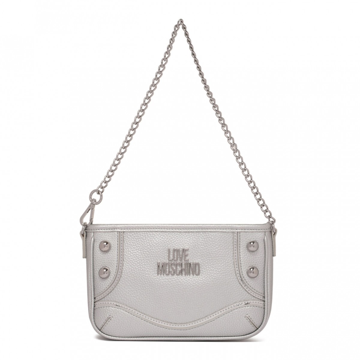 Silver Metallic Shoulder Bag With Logo