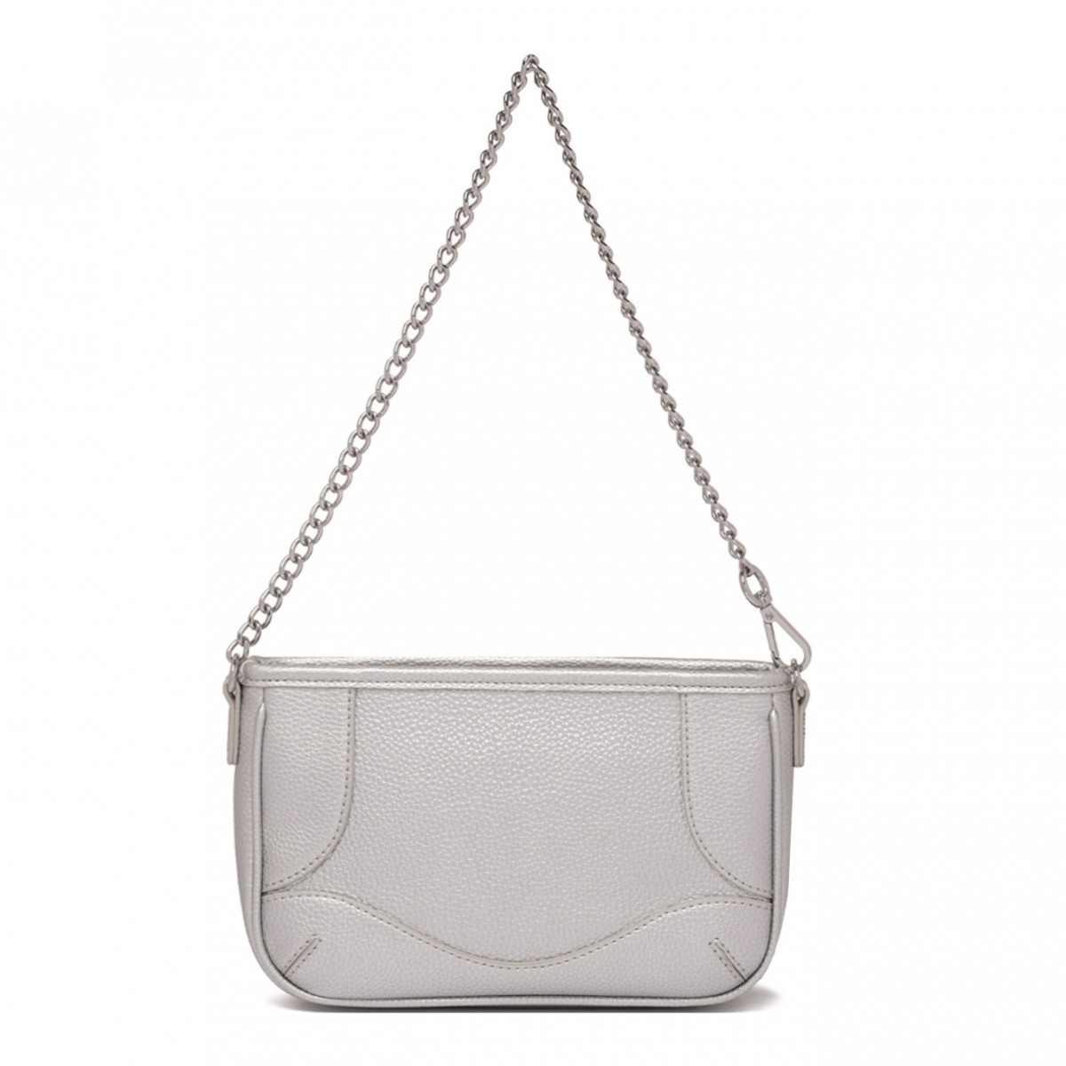 Silver Metallic Shoulder Bag With Logo