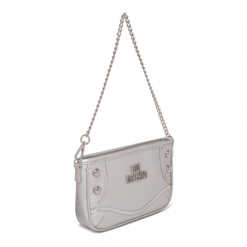 Silver Metallic Shoulder Bag With Logo