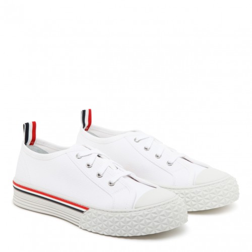 White Cotton Stripe Trim Sneakers 2