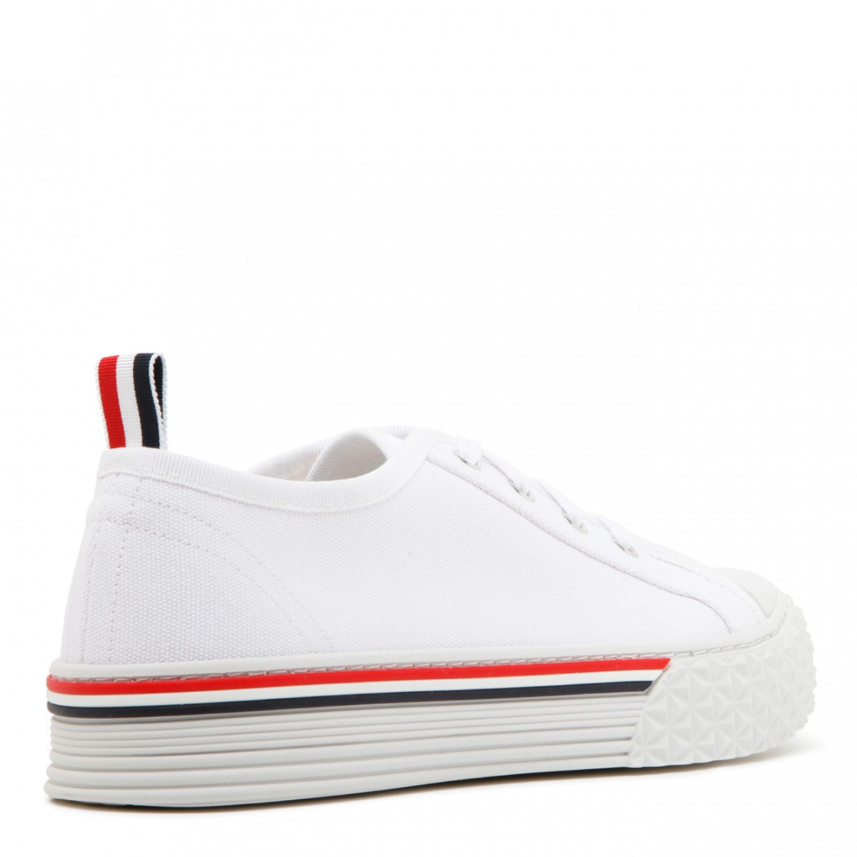 White Cotton Stripe Trim Sneakers