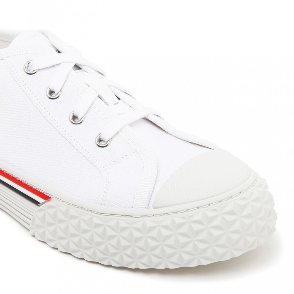 White Cotton Stripe Trim Sneakers