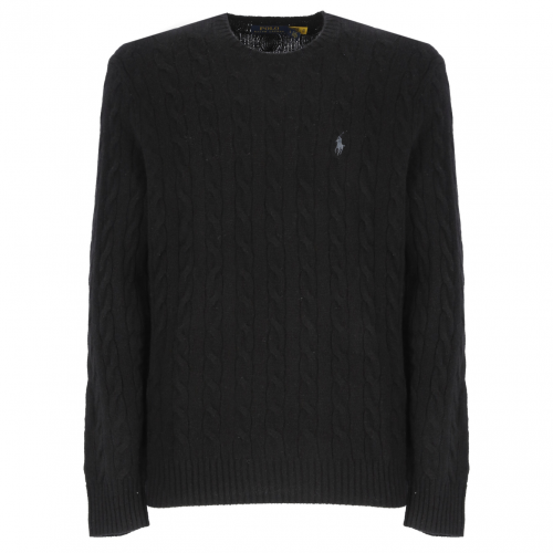 Black Wool Cable Knit Sweater