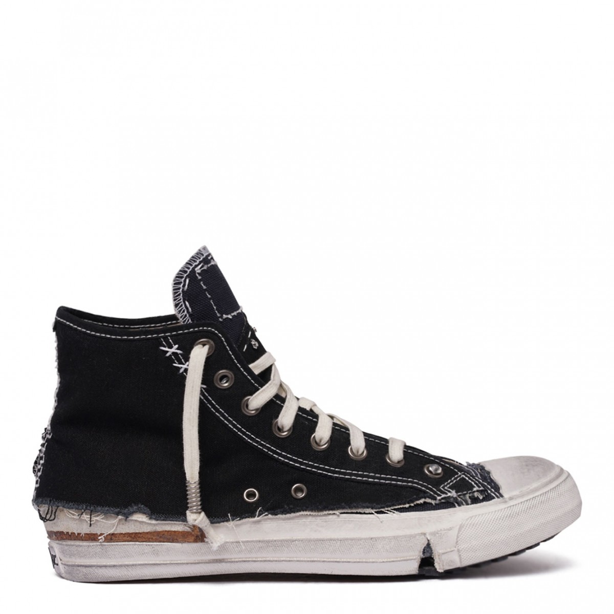 Black Distressed High-Top Sneakers