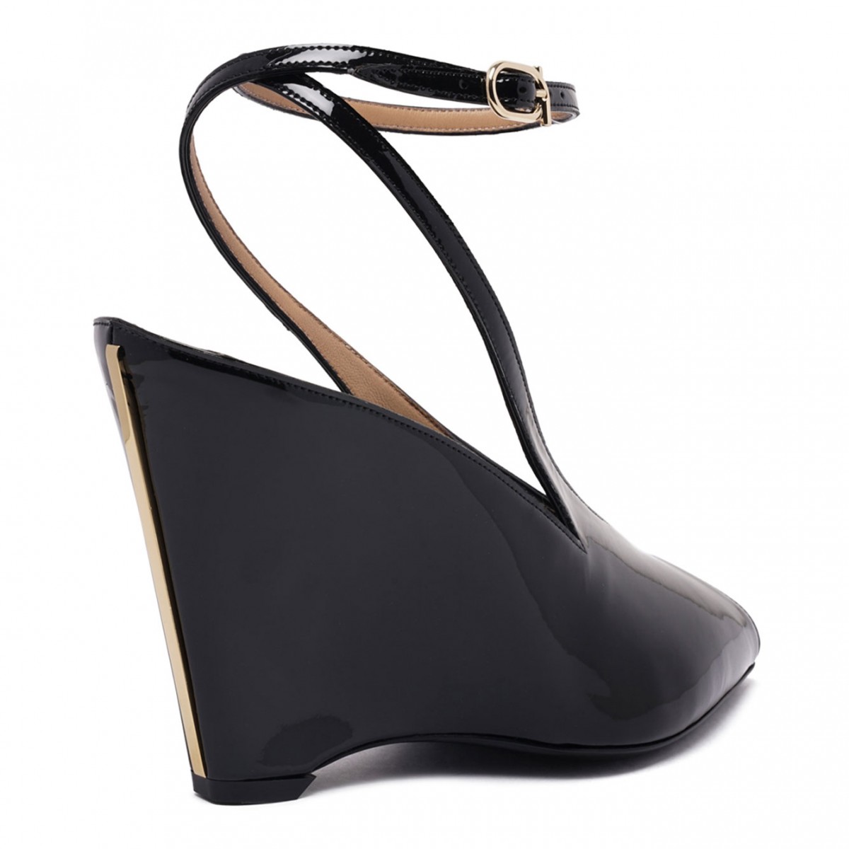 Black Peep Toe Sandal With Wedge