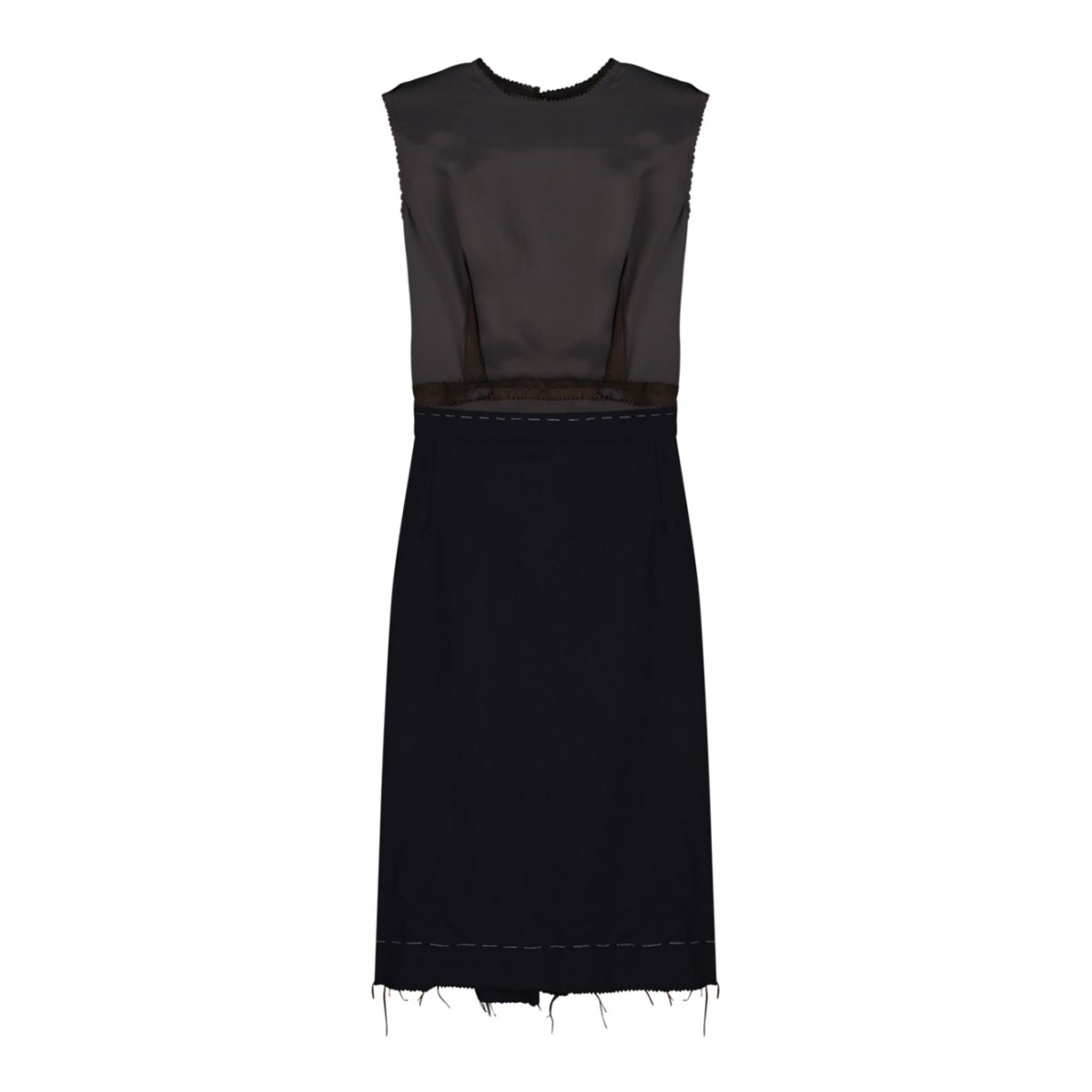 Blue and Chocolate Panelled Midi Dress