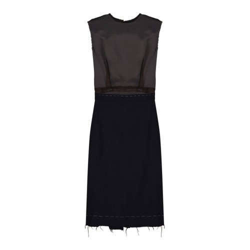 Blue and Chocolate Panelled Midi Dress