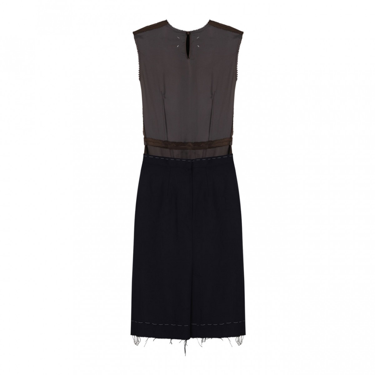 Blue and Chocolate Panelled Midi Dress