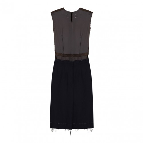 Blue and Chocolate Panelled Midi Dress