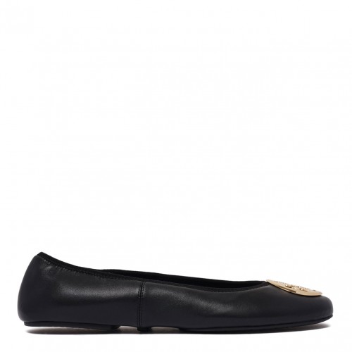 Black Logo Plaque Leather Ballet Flats