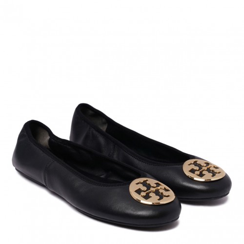 Black Logo Plaque Leather Ballet Flats 2