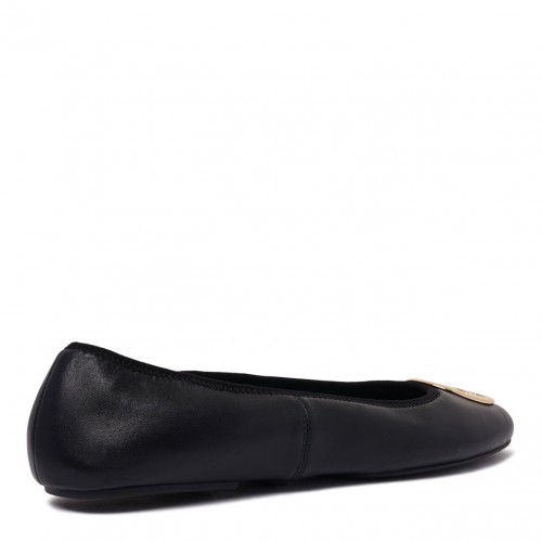 Black Logo Plaque Leather Ballet Flats