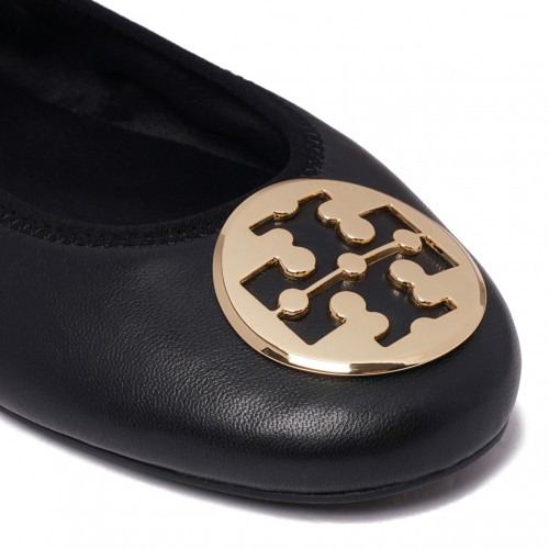 Black Logo Plaque Leather Ballet Flats