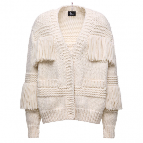 Wool Blend Cardigan With Fringes