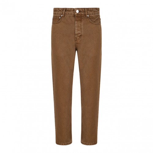 Brown Cotton Tapered Fit Jeans