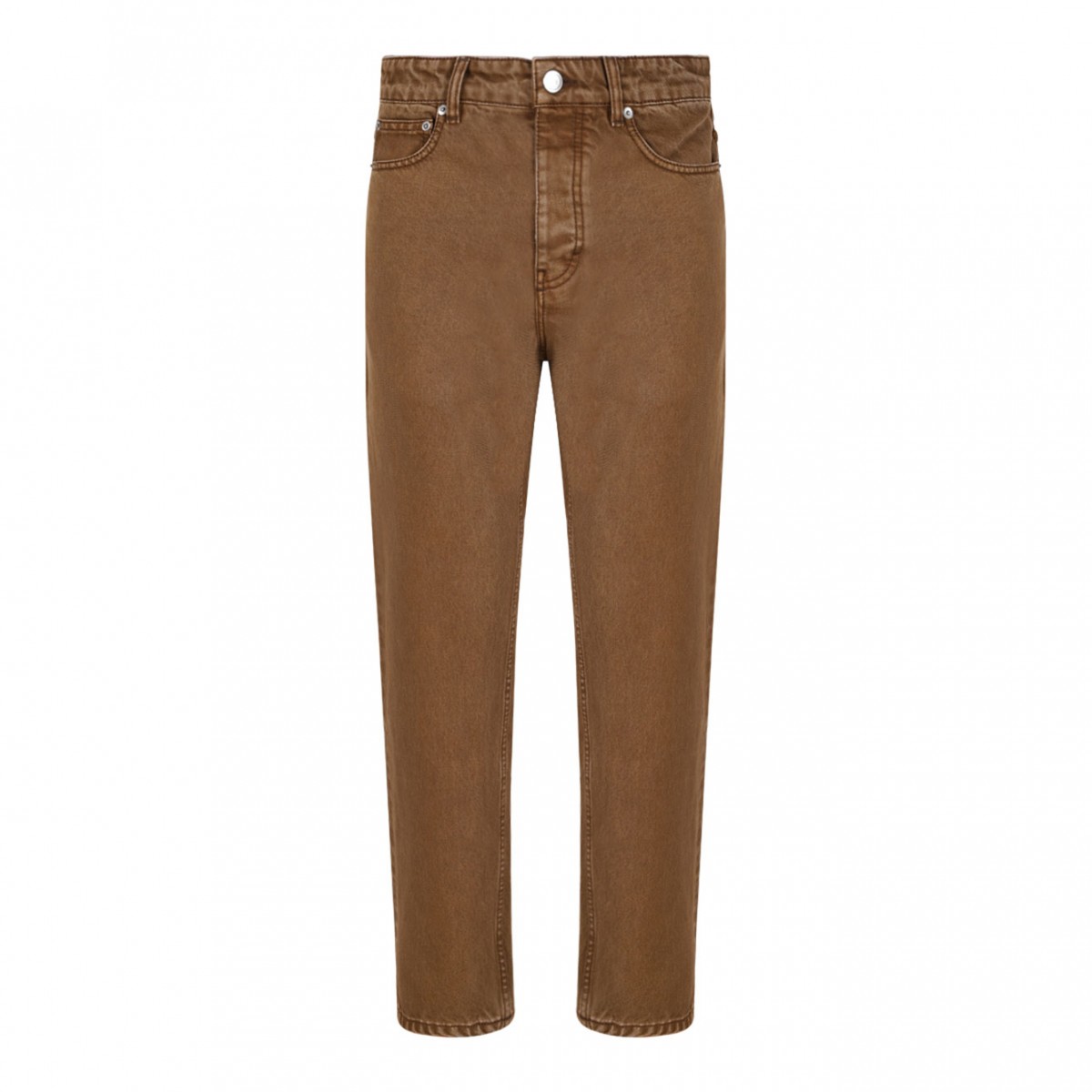 Brown Cotton Tapered Fit Jeans