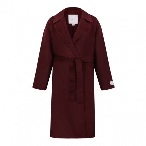 Deep Red Trench Coat With Belt