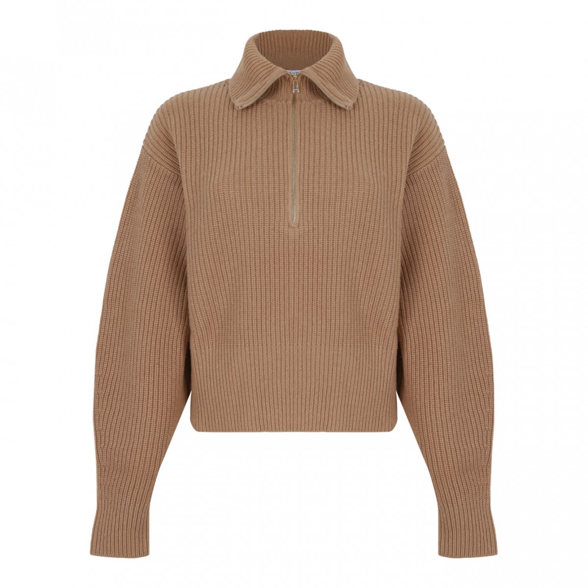 Camel Wool and Cashmere Zip-Up Sweater