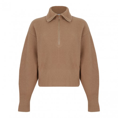 Camel Wool and Cashmere Zip-Up Sweater